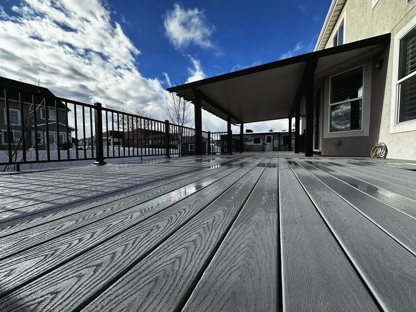 Low profile composite deck near a yard
